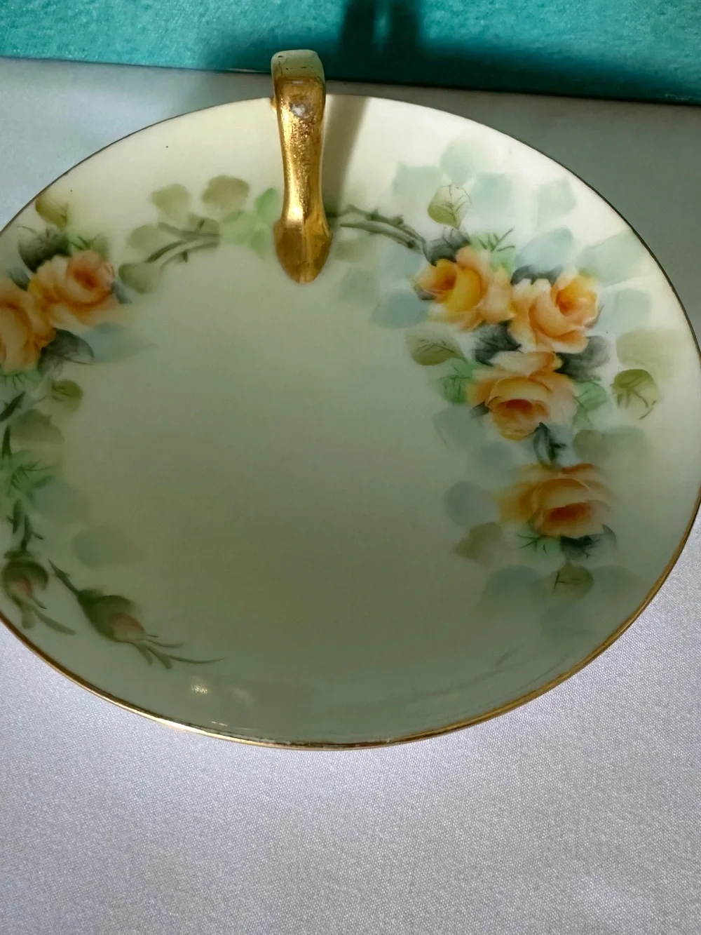 Vintage Floral Two-Tier Handled Serving Dishes - Teal & Cream